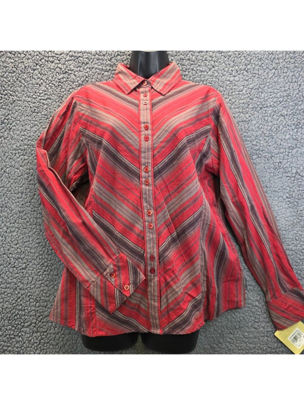 Woolrich Stripped Button Up Shirt L Ruby Outdoorsy Everyday Casual Vibrant
